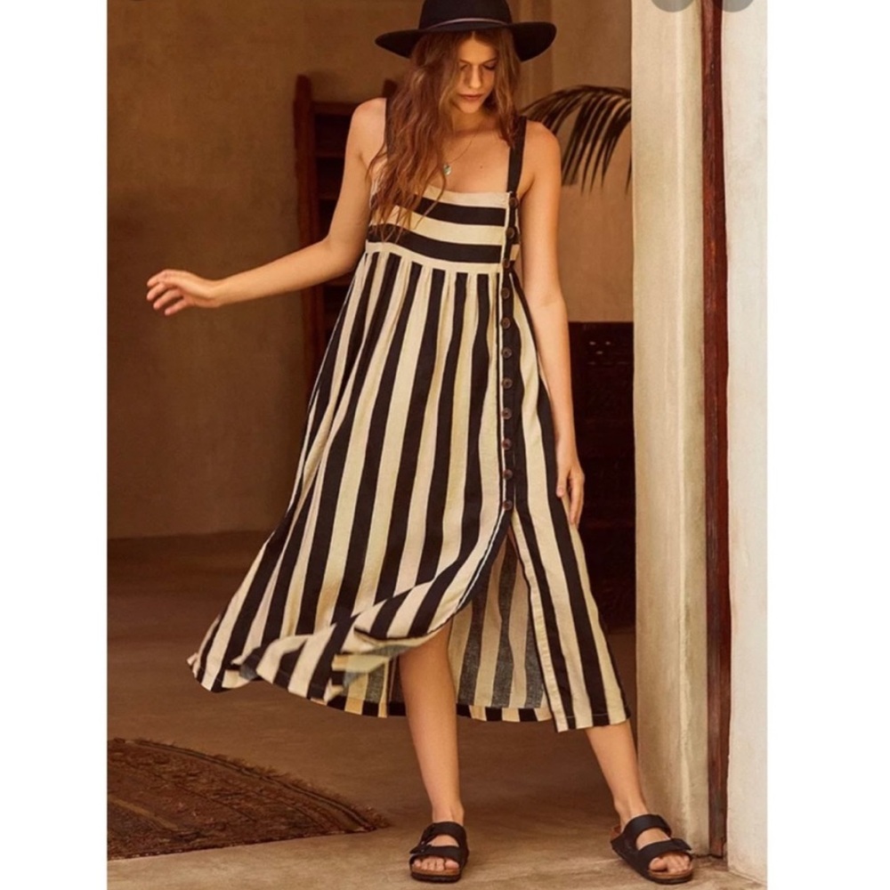 Urban Outfitters Deena striped linen button down midi dress, size XS